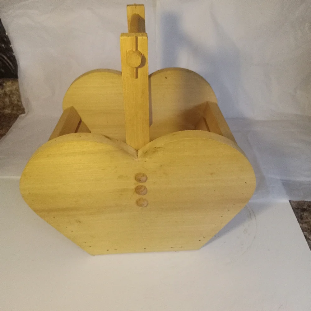 Slatted Decorative Wooden Basket with one handle - Handmade. Large. Cottagecore
